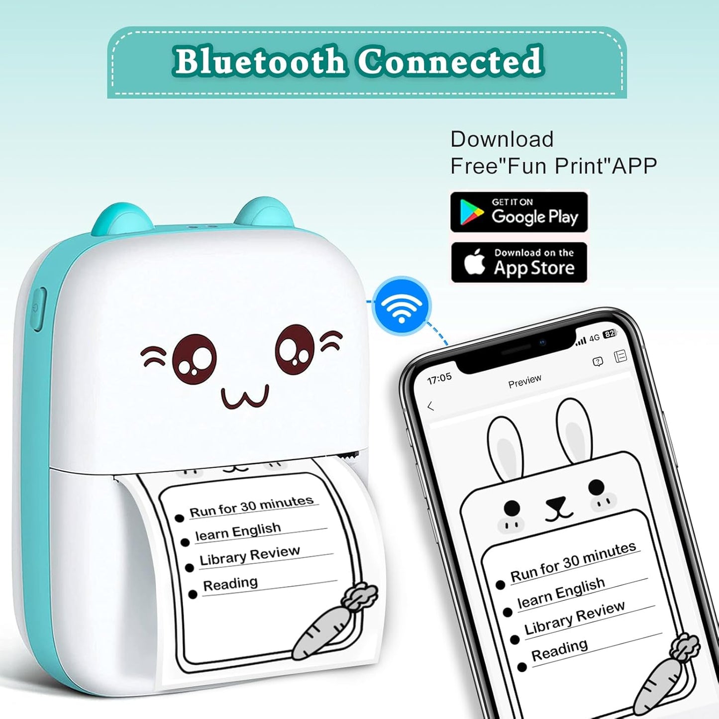 Mini Sticker Printer, Portable Thermal Printer with 7 Rolls Paper, Bluetooth Inkless Smart Printer Compatible with Ios & Android, Free Cut Small Pocket Printer for Notes, Pictures, Label, Memo (Blue)
