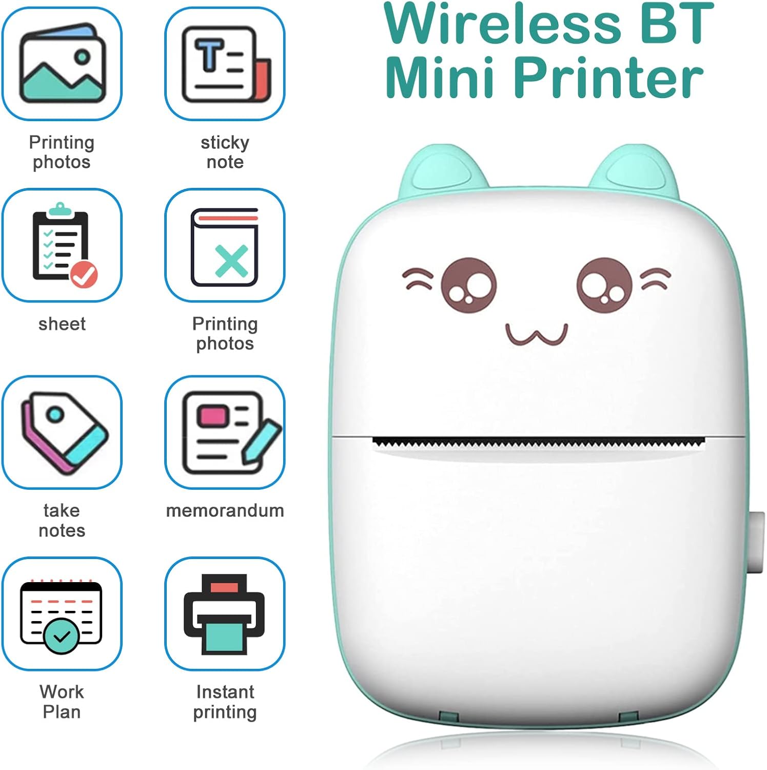 Mini Sticker Printer, Portable Thermal Printer with 7 Rolls Paper, Bluetooth Inkless Smart Printer Compatible with Ios & Android, Free Cut Small Pocket Printer for Notes, Pictures, Label, Memo (Blue)