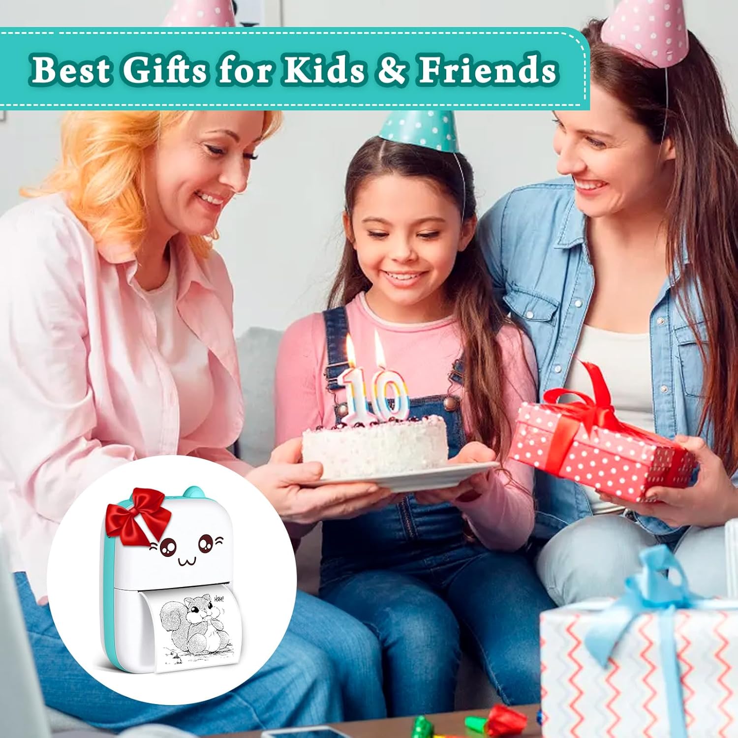 Mini Sticker Printer, Portable Thermal Printer with 7 Rolls Paper, Bluetooth Inkless Smart Printer Compatible with Ios & Android, Free Cut Small Pocket Printer for Notes, Pictures, Label, Memo (Blue)
