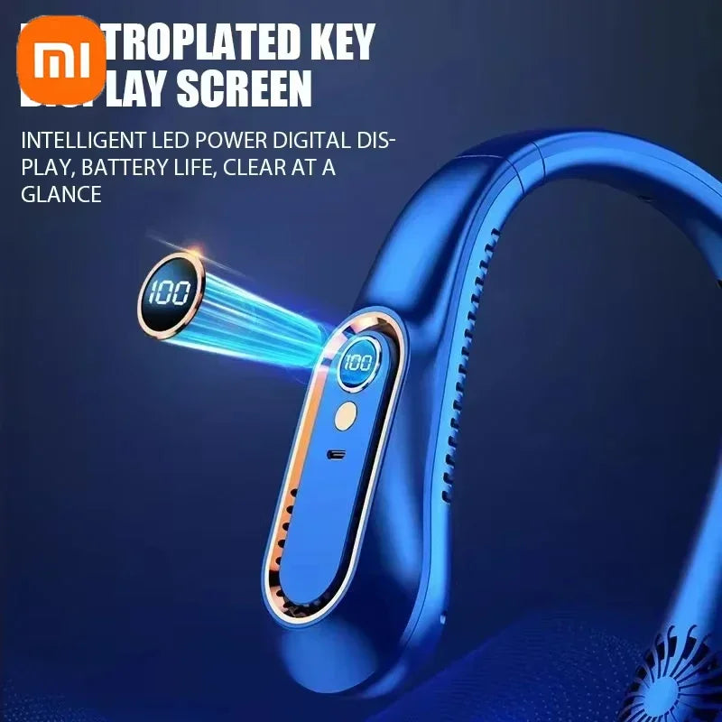 Xiaomi Neck Fan Digital Display Power Ventilator Leafless Neck Band Fan Portable Mini Air Cooler USB Rechargeable Fan