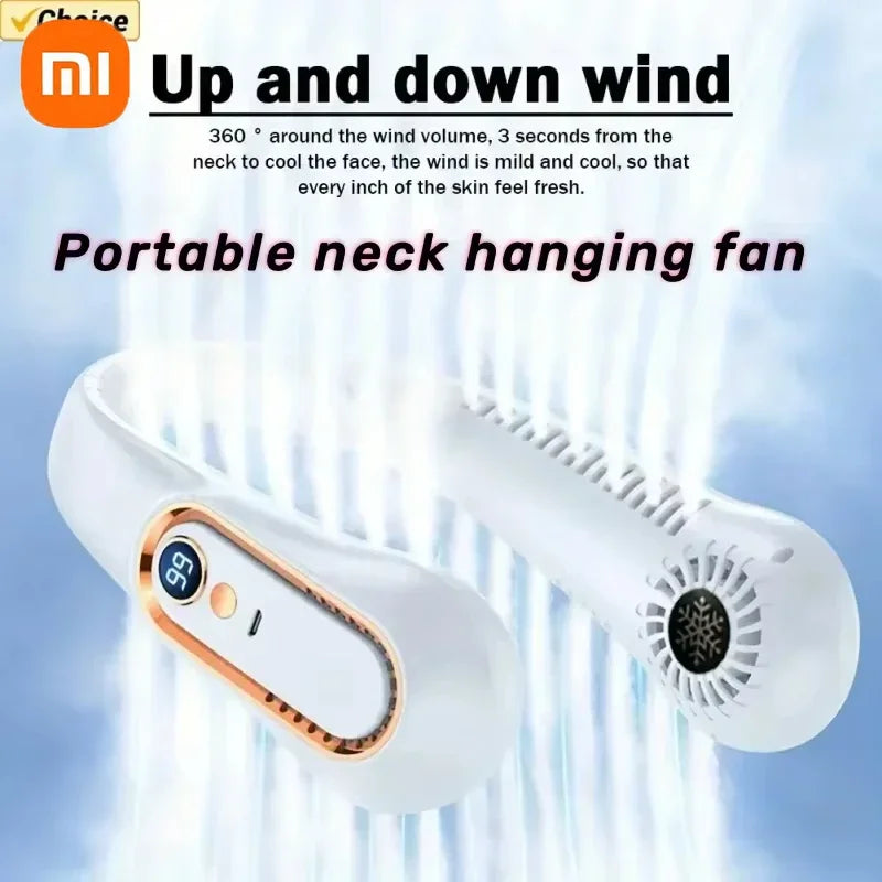 Xiaomi Neck Fan Digital Display Power Ventilator Leafless Neck Band Fan Portable Mini Air Cooler USB Rechargeable Fan
